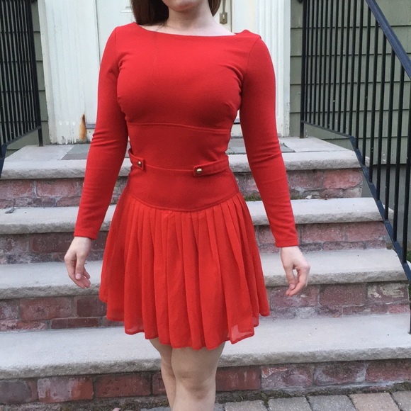 ASOS Petite Dresses & Skirts - ASOS red drop waist pleated skirt dress